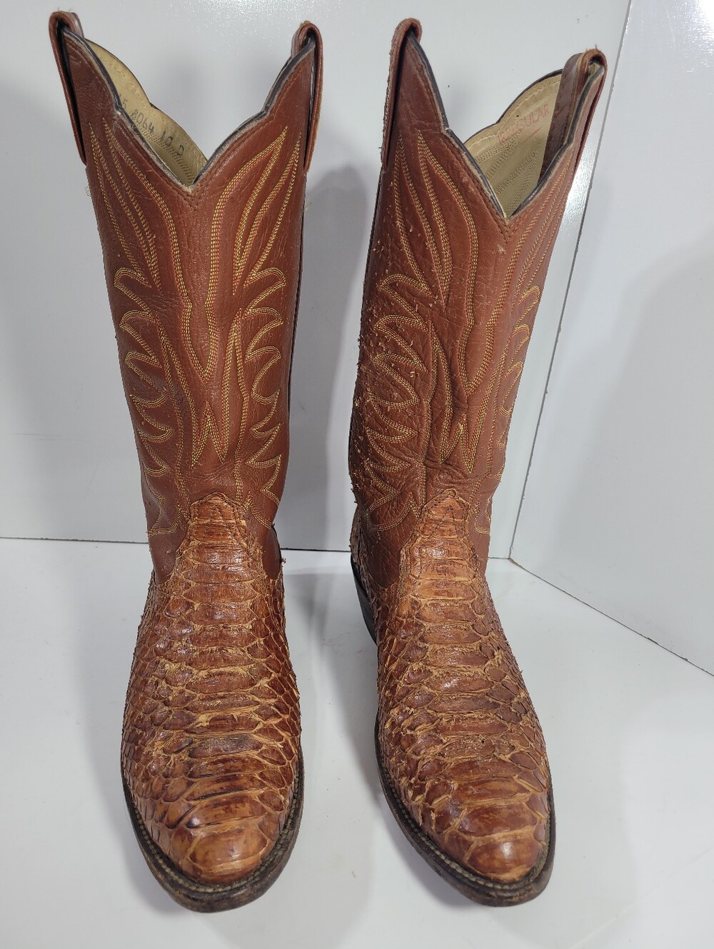 Vtg Boot Corral Exotic Python Snakeskin Cowboy Boots Mens 10 D Brown As Is TLC